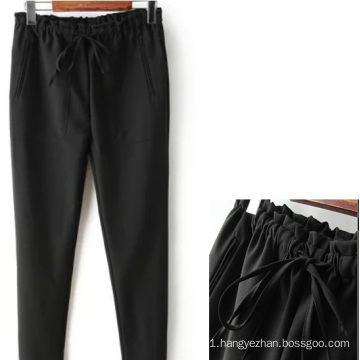 OEM New Arrival Plus Size Elastic Wasiat Black Ladies Pants